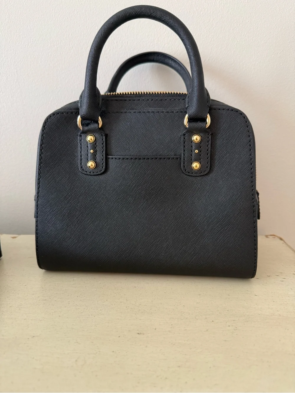 MICHAEL Michael Kors Black Saffiano Leather Satchel with Gold Hardware